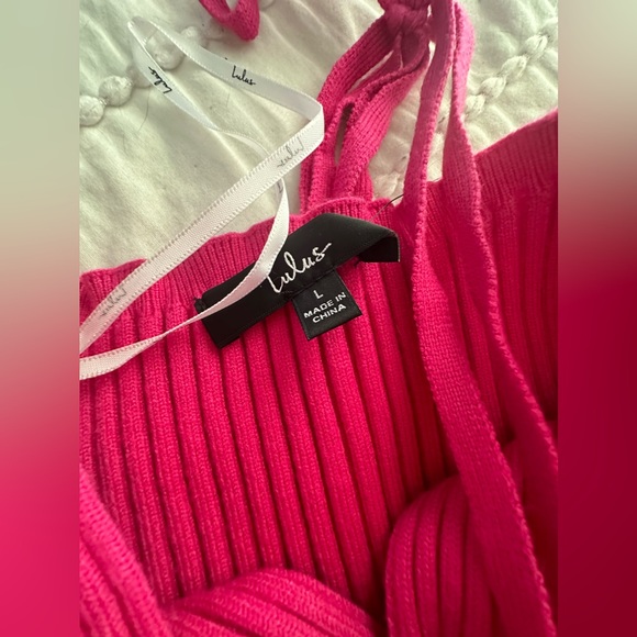 NWT Lulus Leading the Trends Hot Pink Ribbed Knit Cutout Halter Midi Dress - Picture 4 of 5